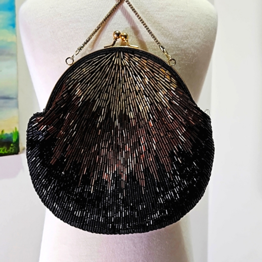 La Regale Black Beaded Evening Bag